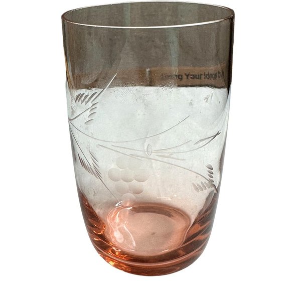 Vtg Pink Etched Glass Dove & Foral Juice 8 Oz.- 5 ea Glassware Very Thin Dainty - Picture 6 of 6